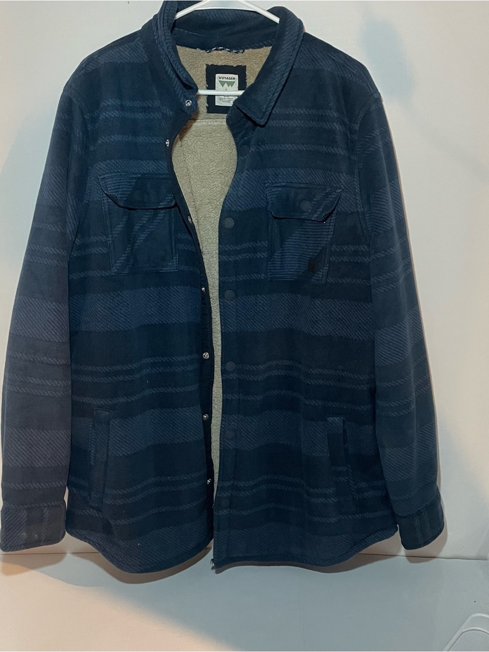 Voyager Navy Sherpa-Lined Plaid Shirt Jacket